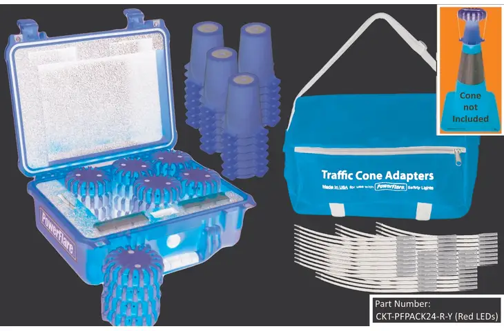 Powerflare 24-Position Cone Adapter Kit with 24-Pack Hard Case of PowerFlare Lights